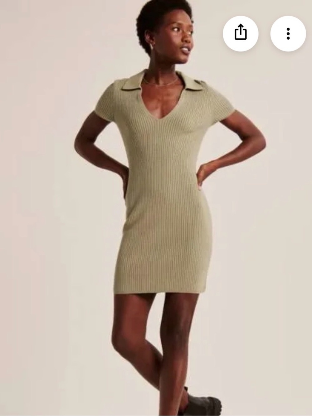 Abercrombie & Fitch Ribbed Knit Polo Mini Dress Sage Green Women's Size Large L